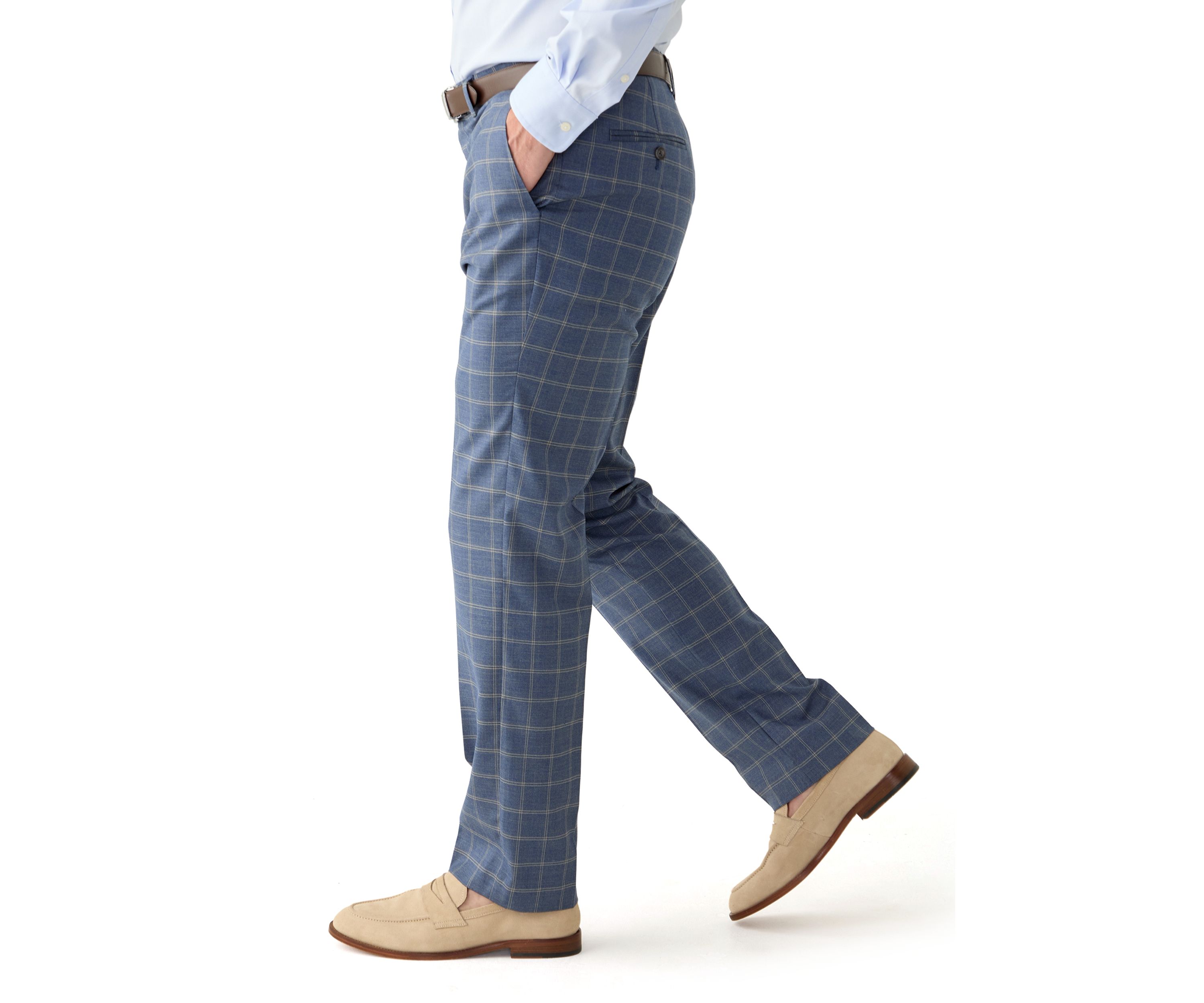 Mens Slim Double Bar Plaid Pants