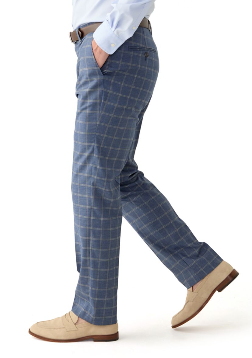 Mens Slim Double Bar Plaid Pants