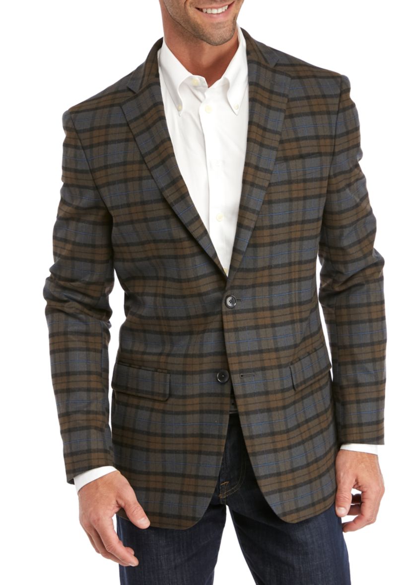 Gray Tan Plaid Sport Coat 