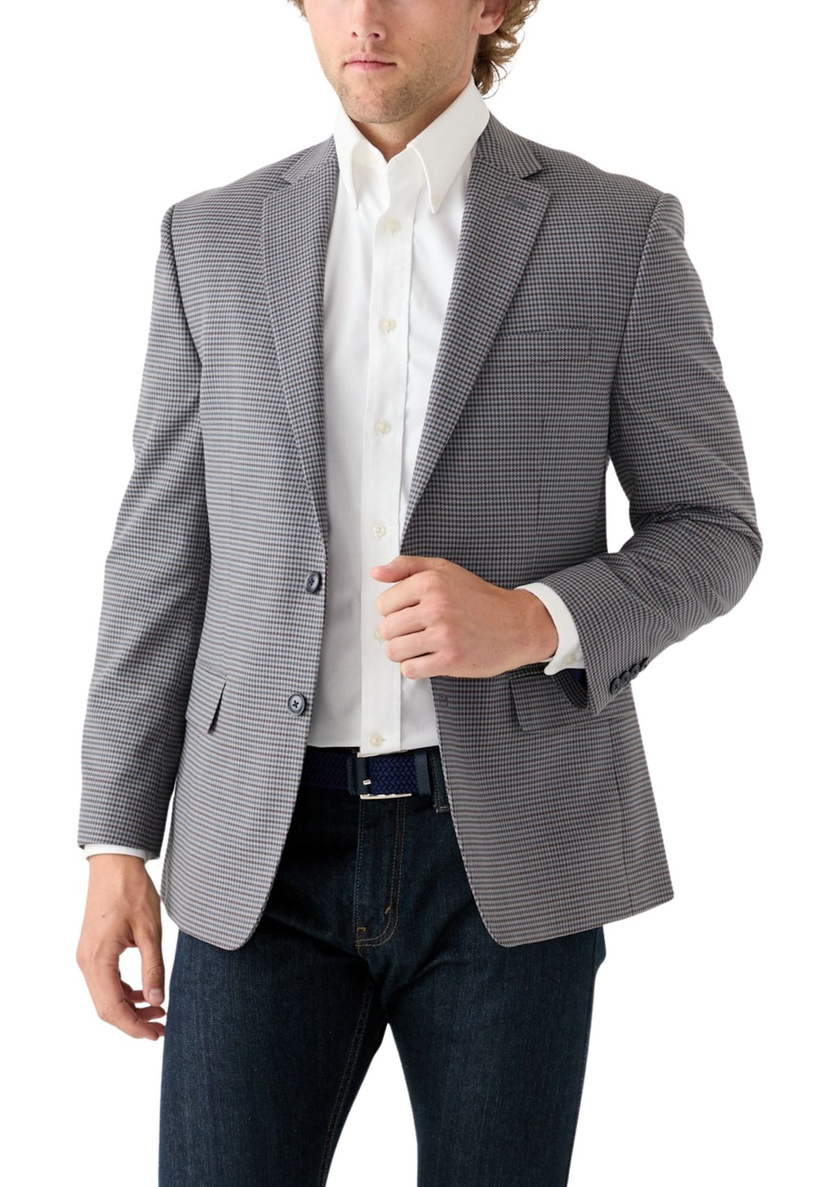 Tan Blue Check Printed Sportcoat