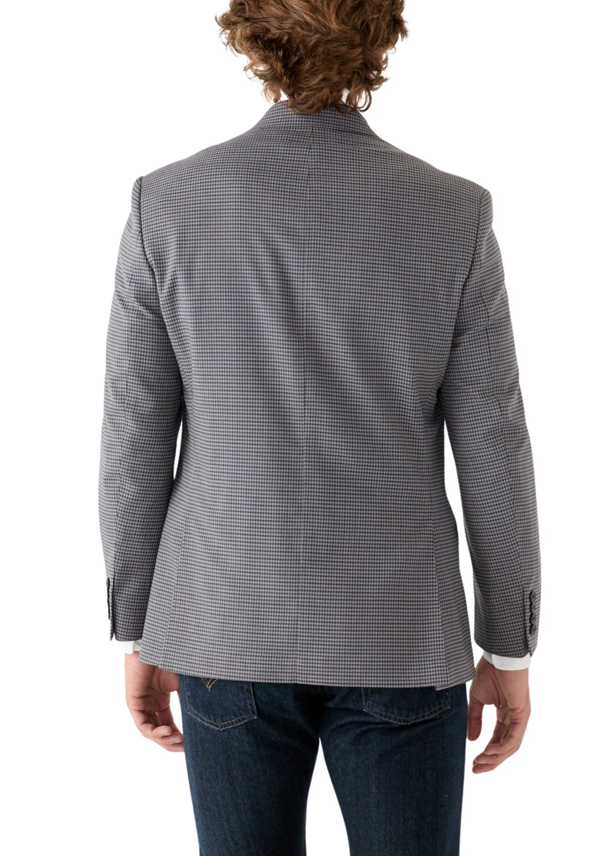 Tan Blue Check Printed Sportcoat