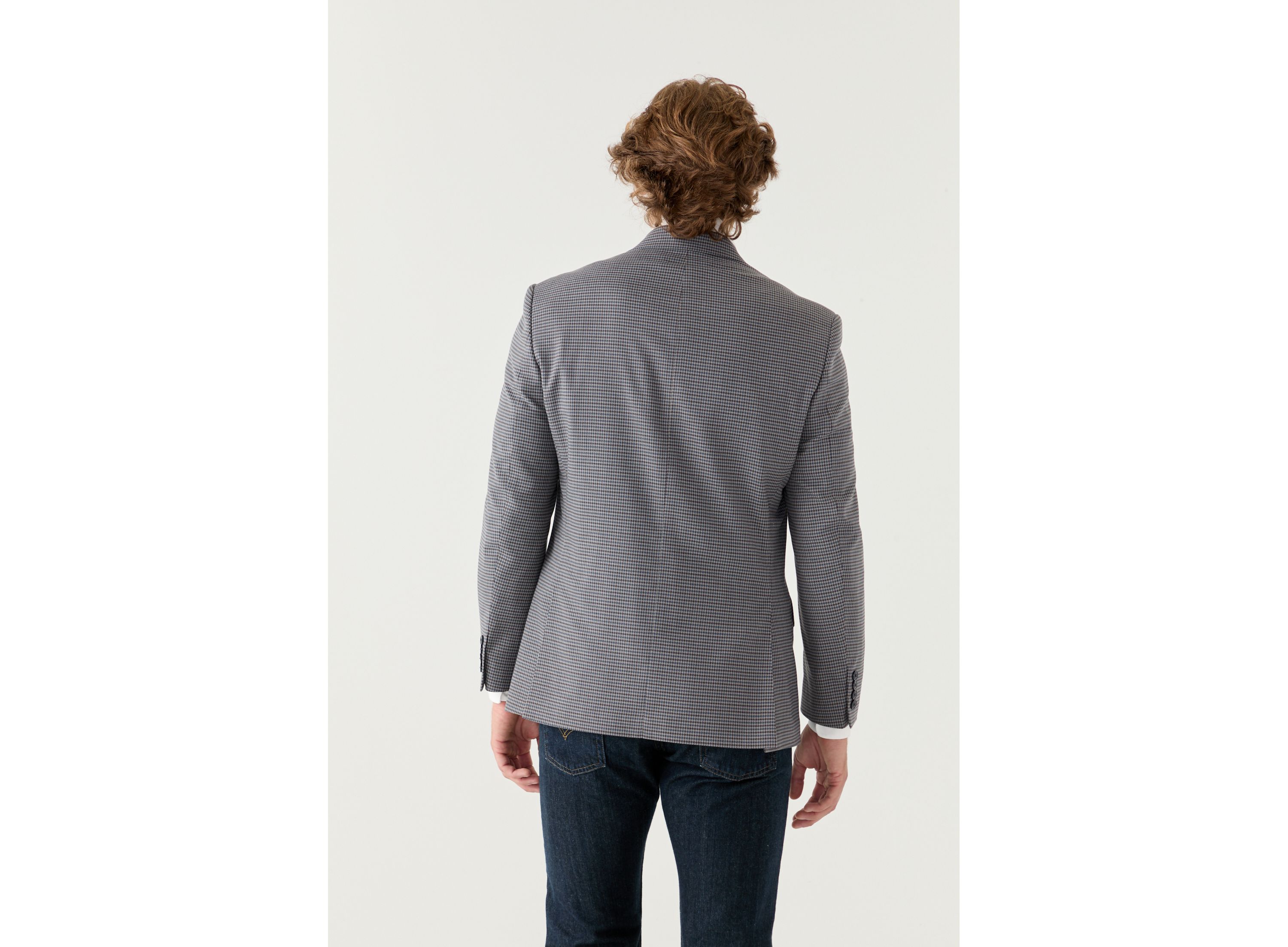 Tan Blue Check Printed Sportcoat