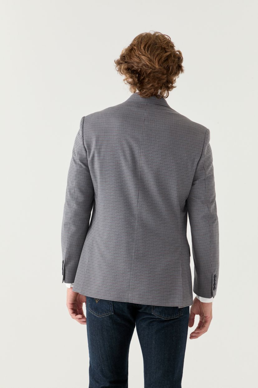 Tan Blue Check Printed Sportcoat