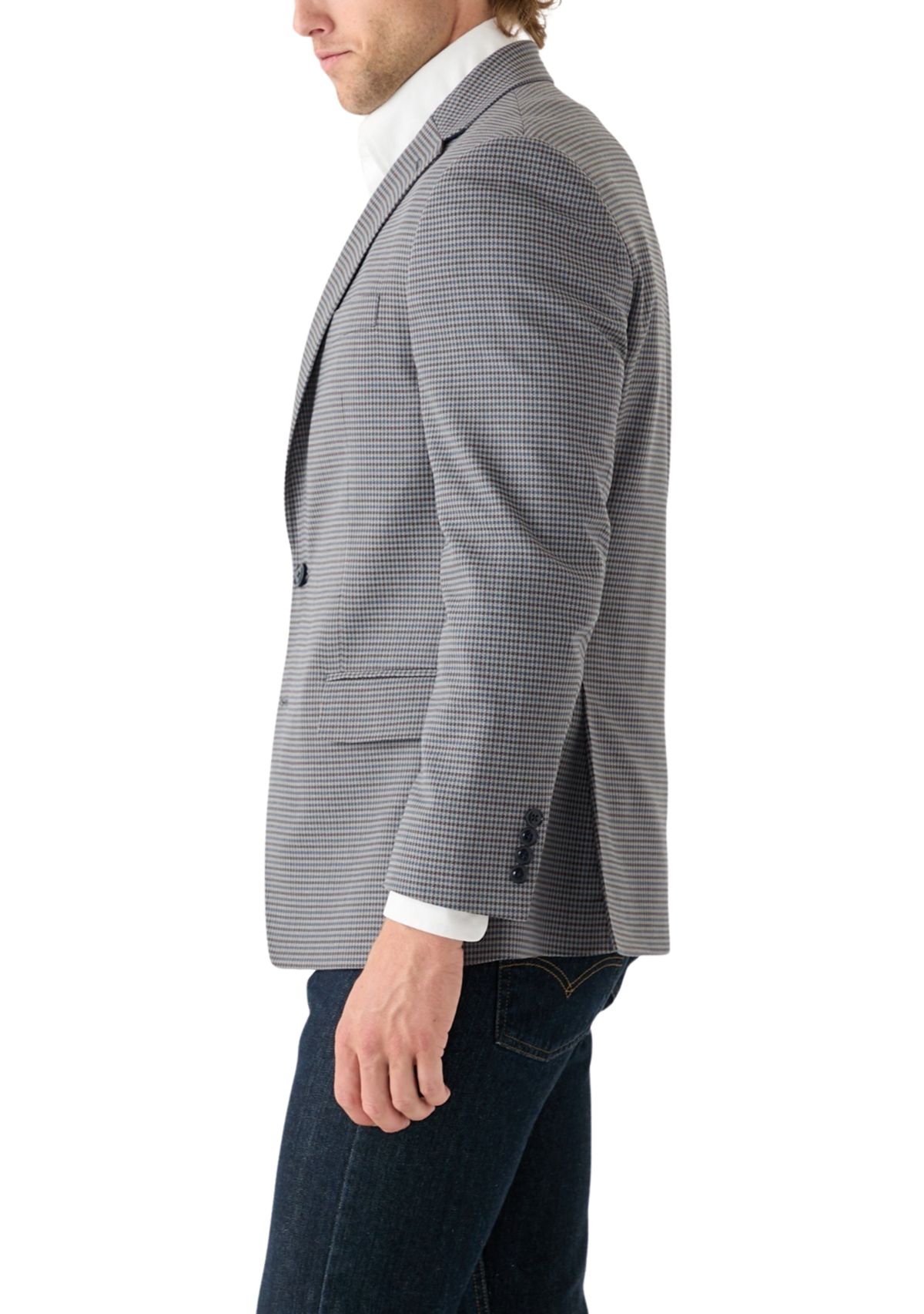 Tan Blue Check Printed Sportcoat