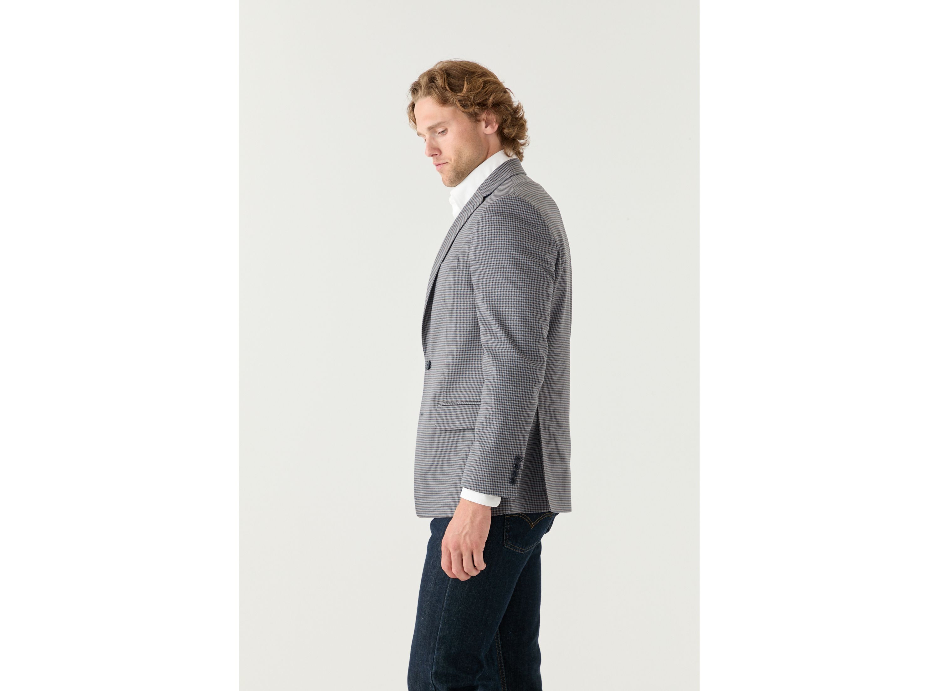 Tan Blue Check Printed Sportcoat