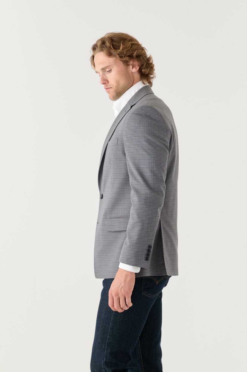 Tan Blue Check Printed Sportcoat
