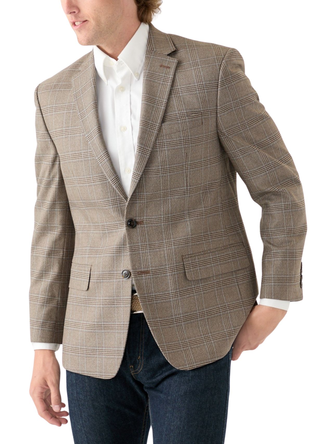 Tan Plaid Printed Sportcoat