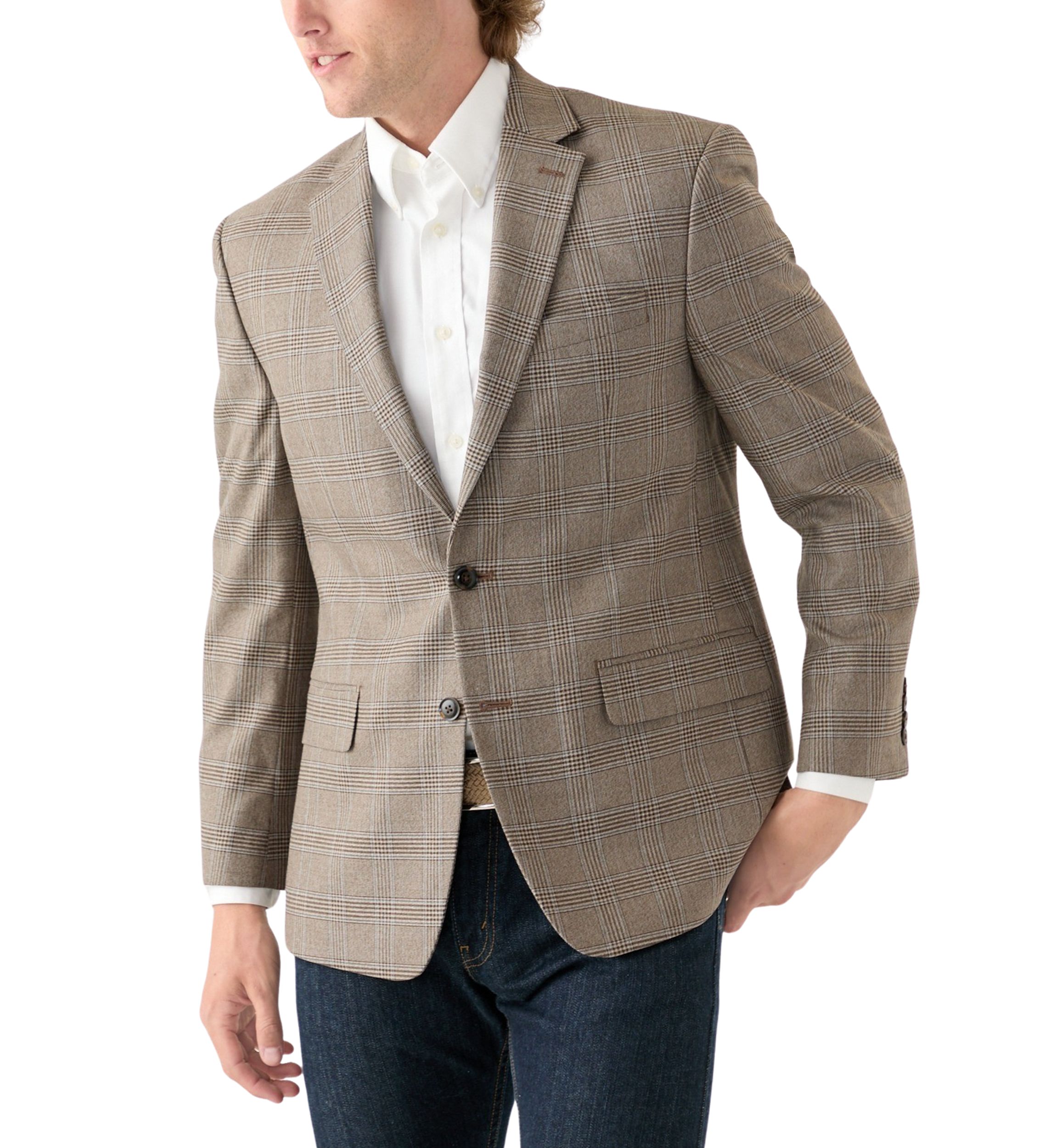 Tan Plaid Printed Sportcoat