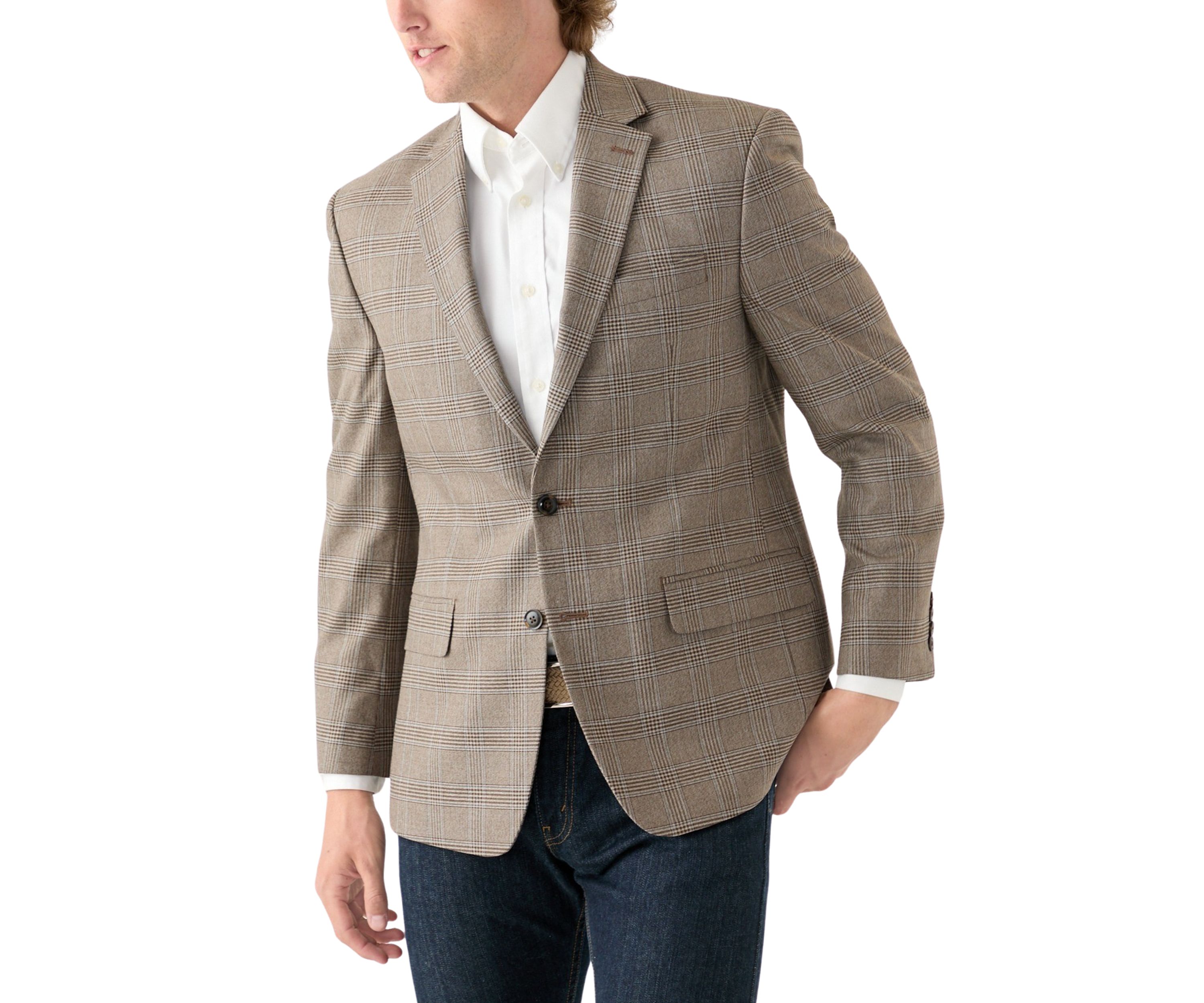 Tan Plaid Printed Sportcoat