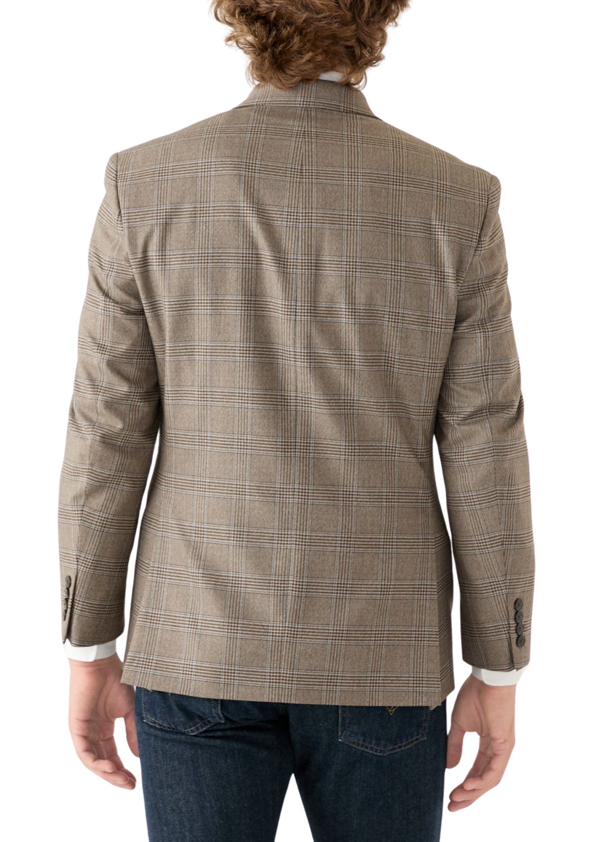 Tan Plaid Printed Sportcoat