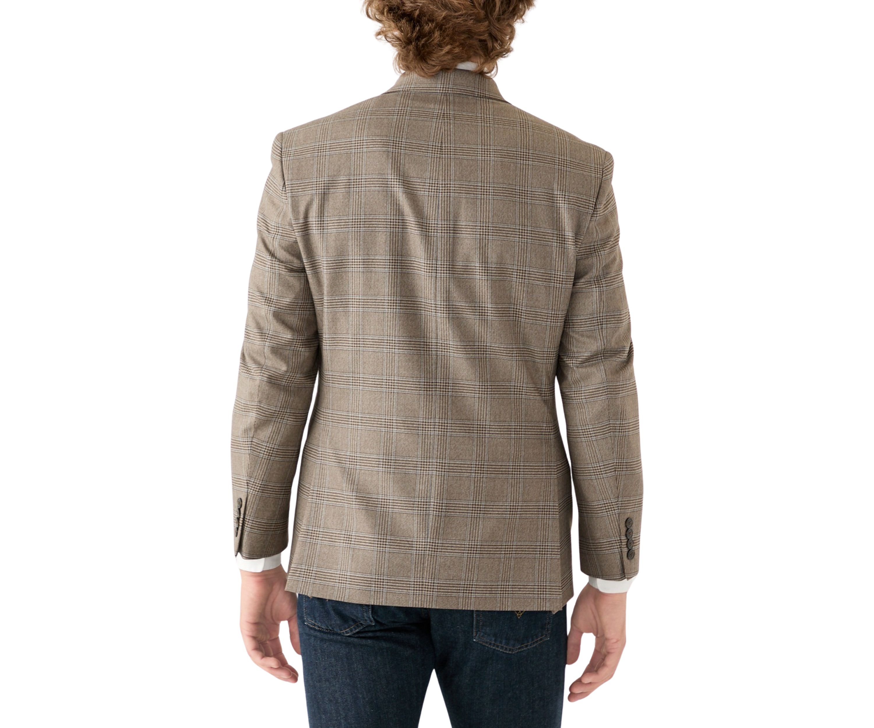 Tan Plaid Printed Sportcoat