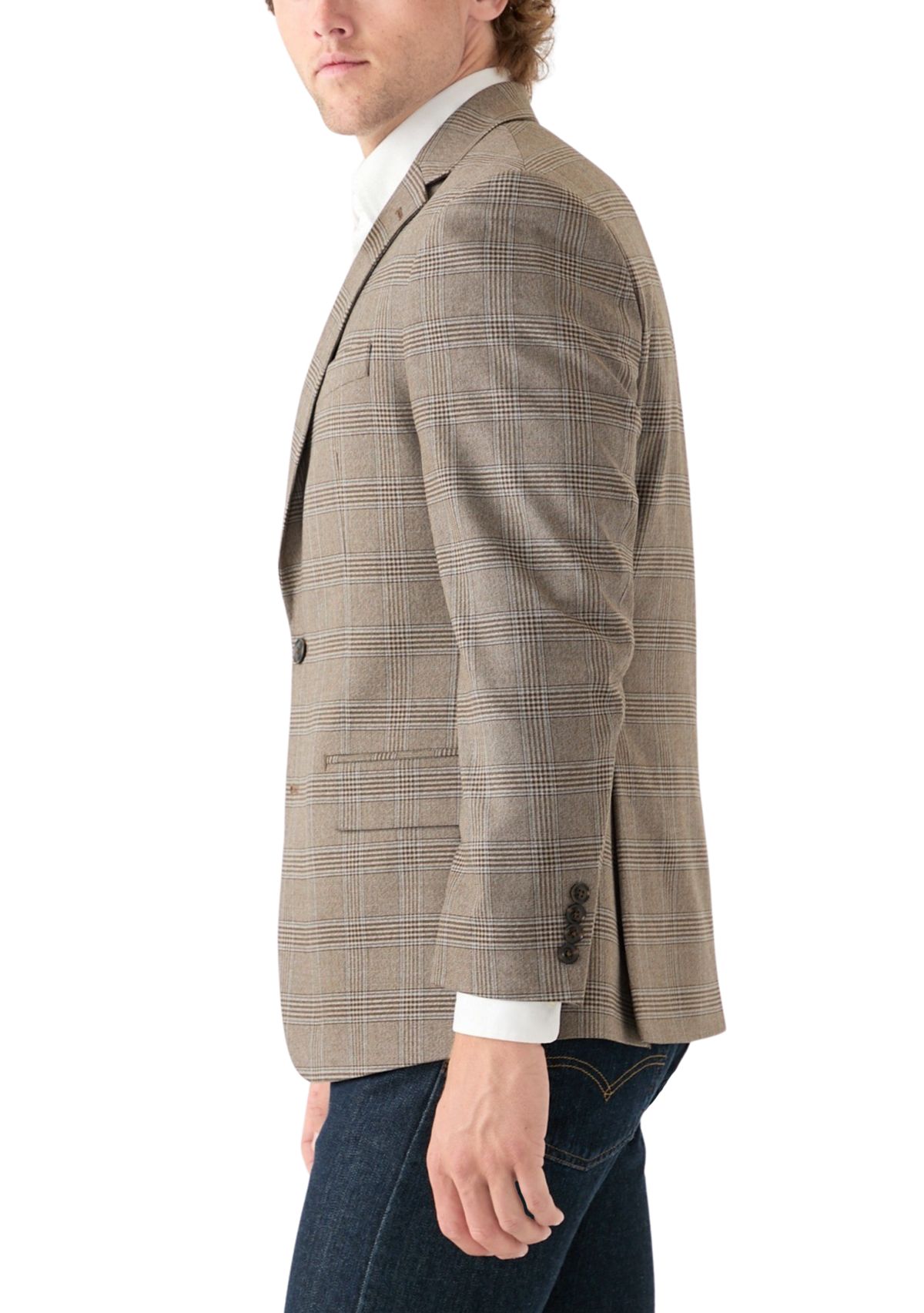 Tan Plaid Printed Sportcoat