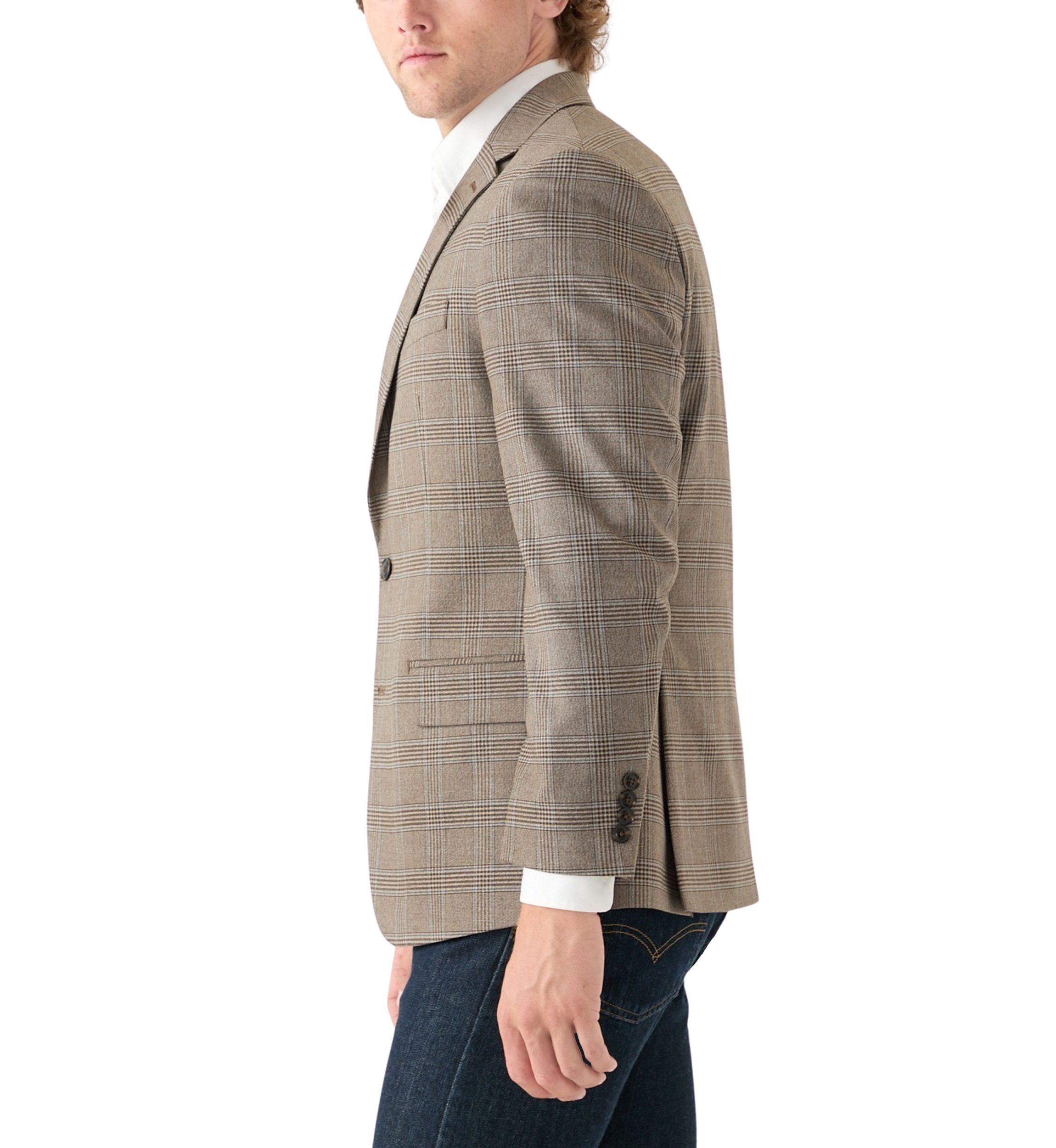 Tan Plaid Printed Sportcoat