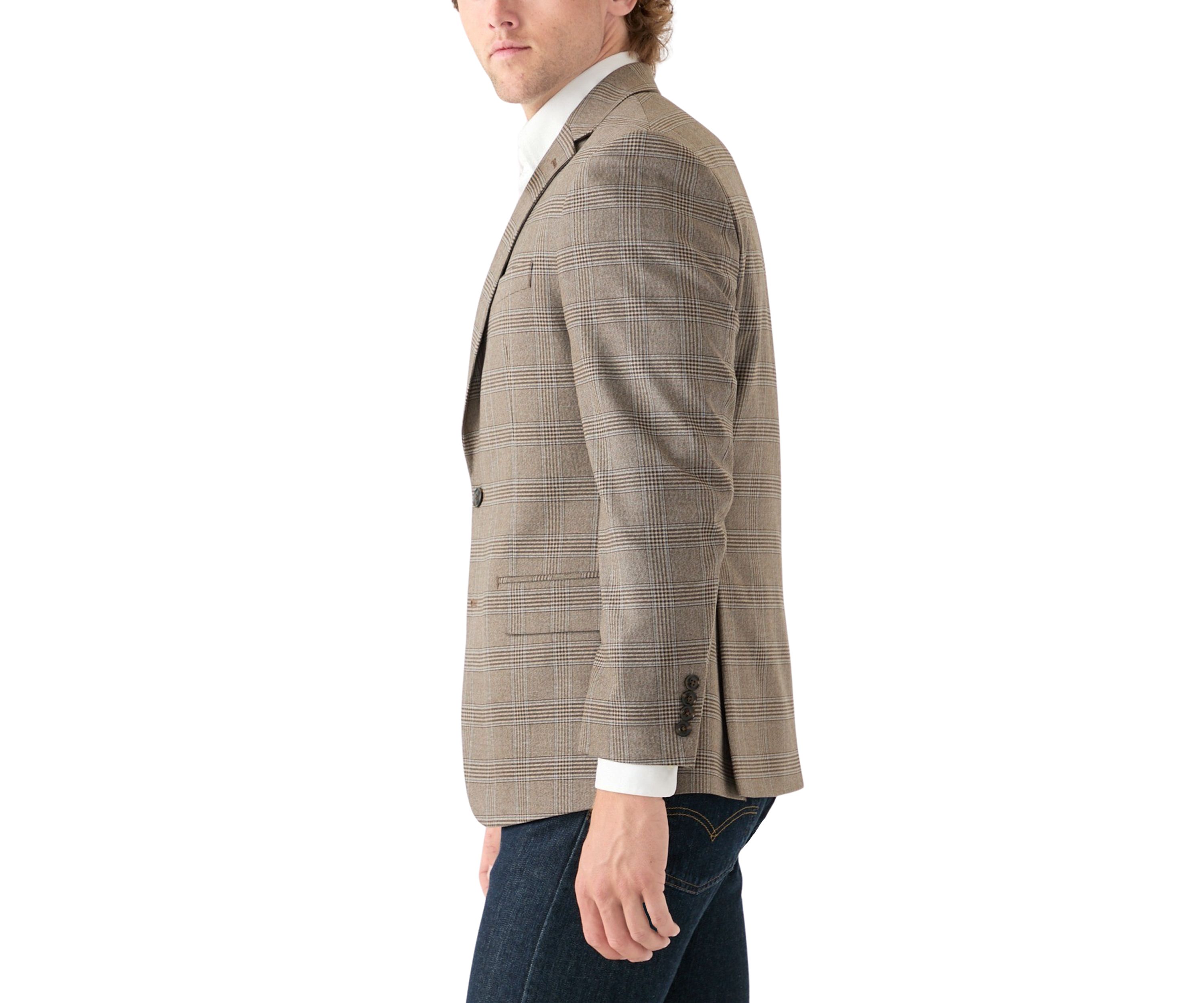Tan Plaid Printed Sportcoat