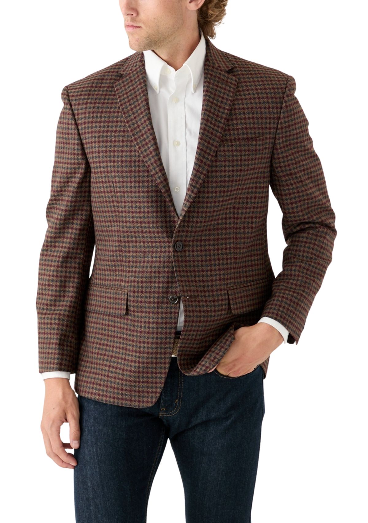 Burgundy Navy Brown Check Printed Sportcoat