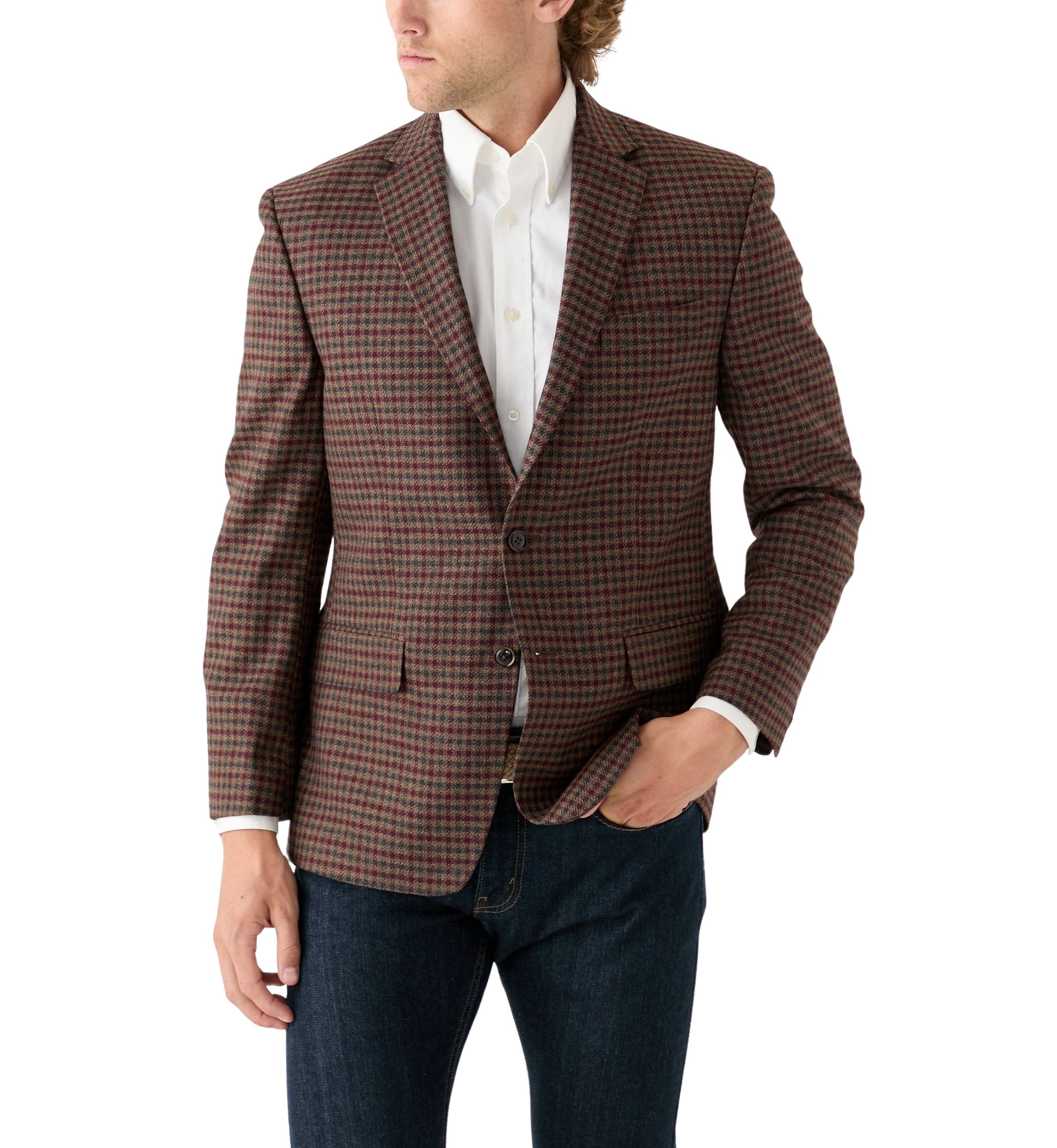 Burgundy Navy Brown Check Printed Sportcoat
