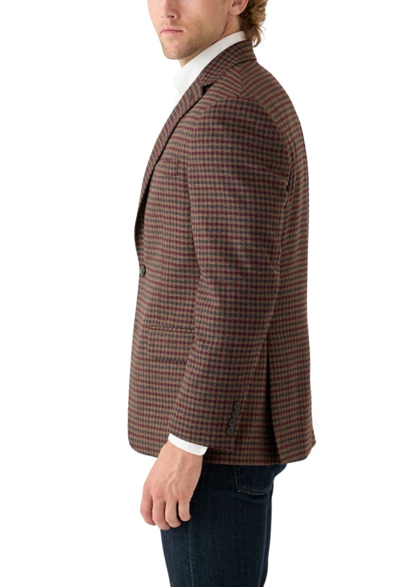 Burgundy Navy Brown Check Printed Sportcoat