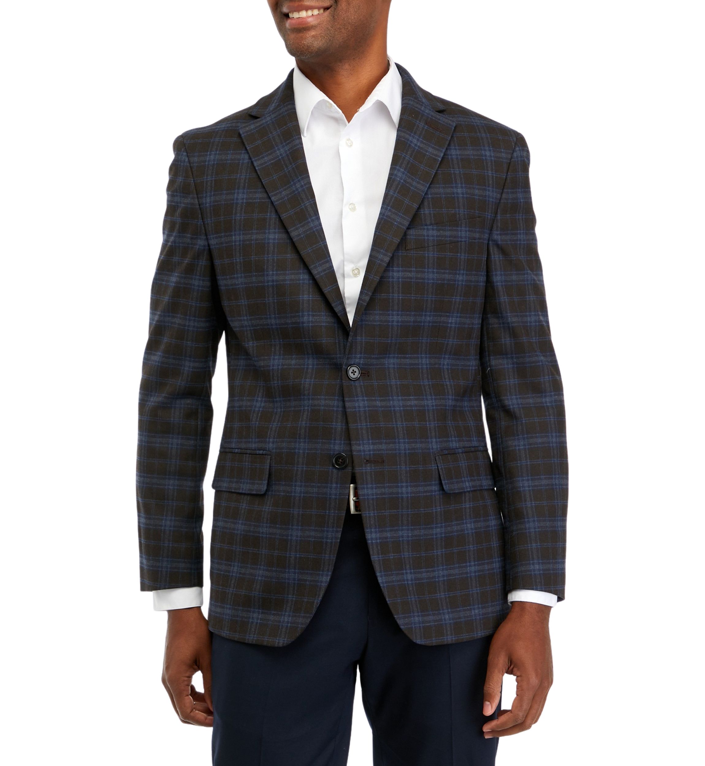 Single Breasted 2 Button Front Plaid Sport Coat 