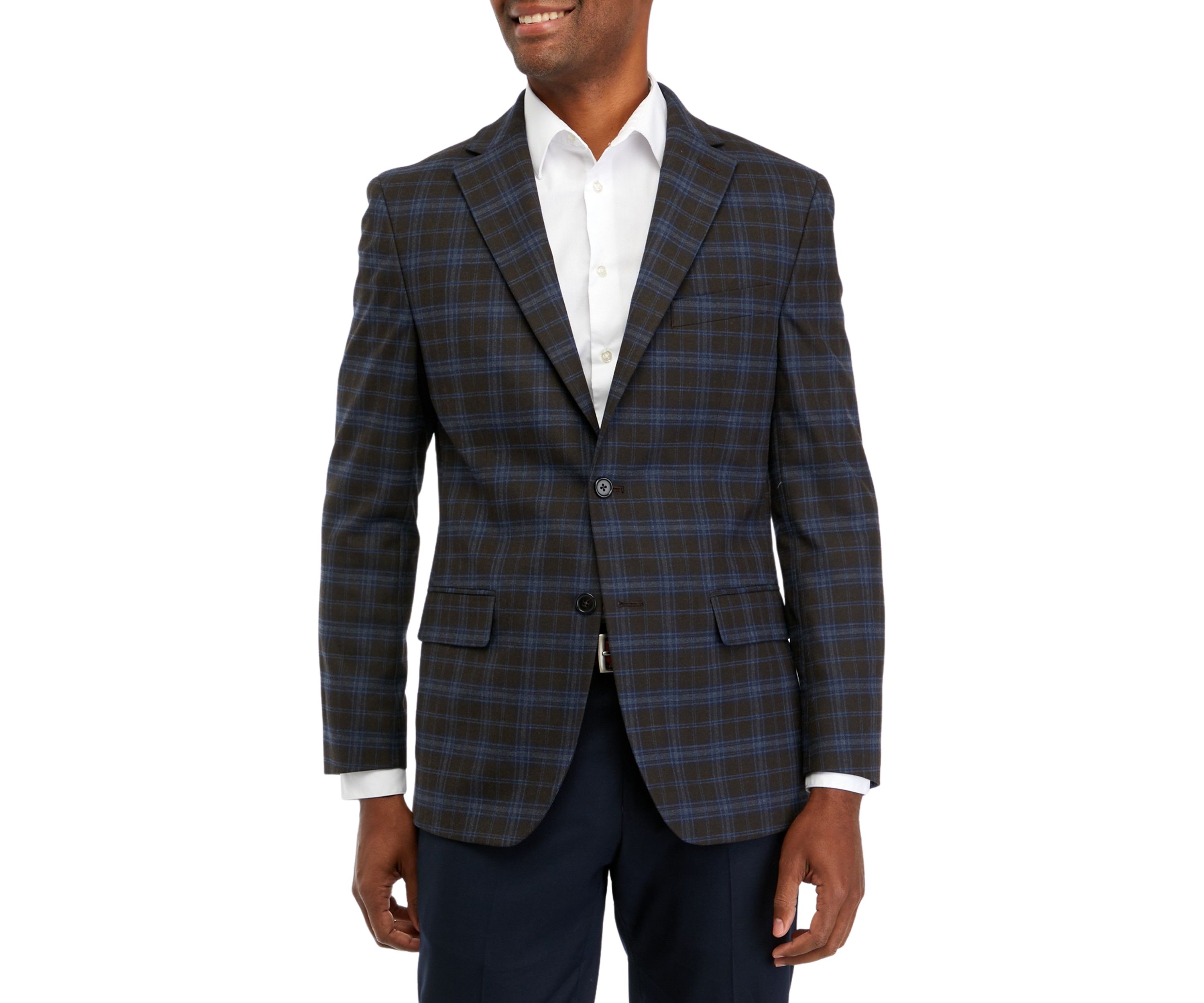 Single Breasted 2 Button Front Plaid Sport Coat 