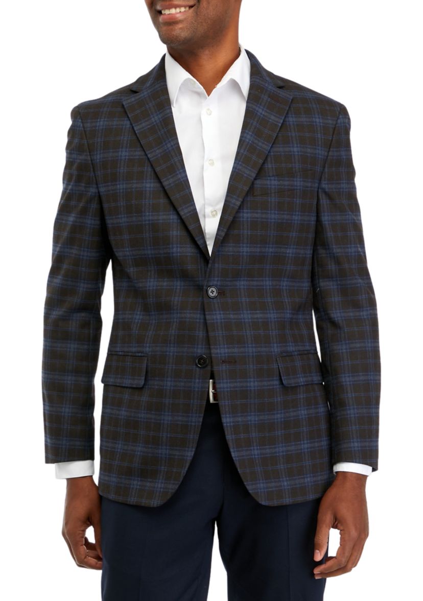 Single Breasted 2 Button Front Plaid Sport Coat 