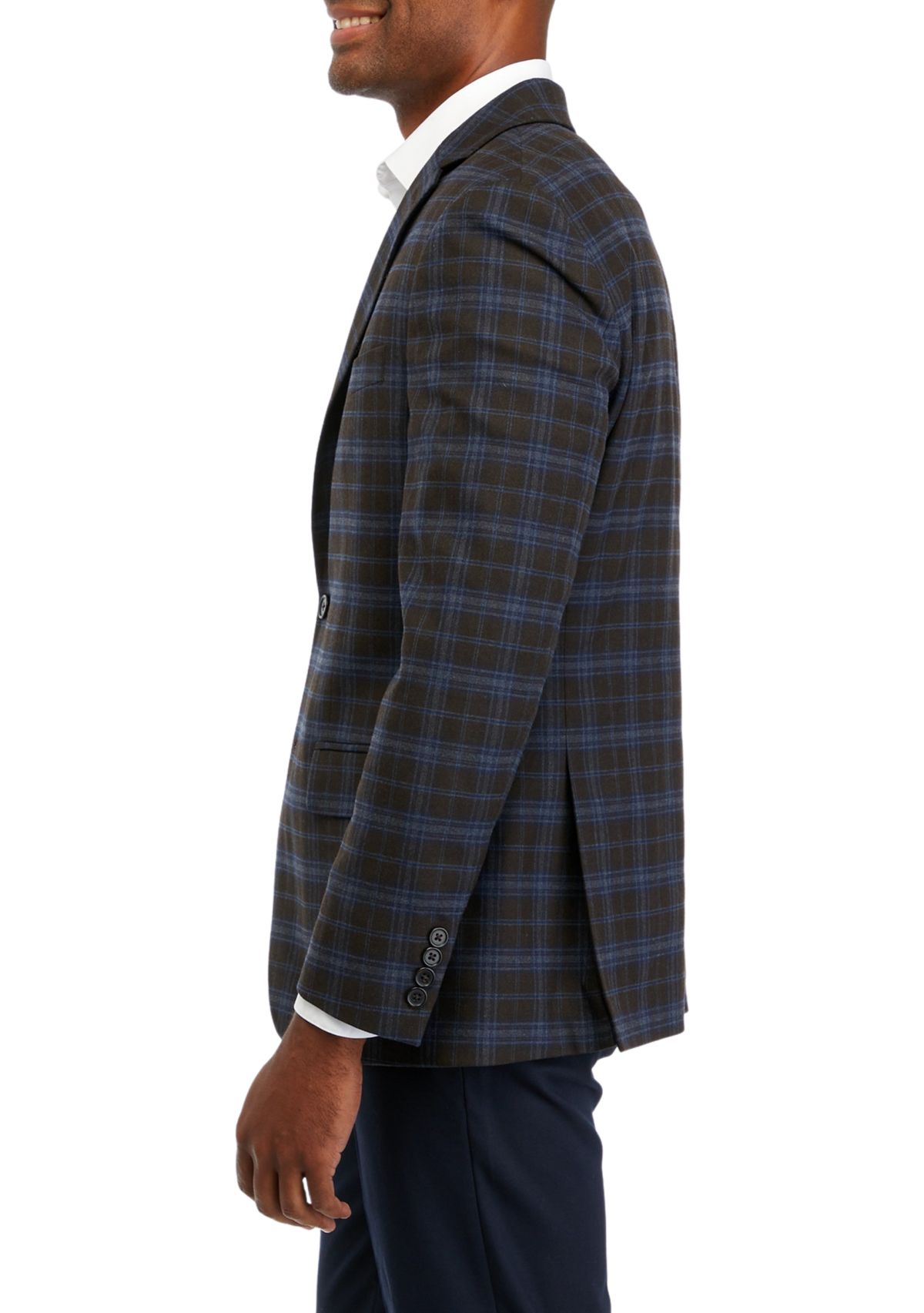 Single Breasted 2 Button Front Plaid Sport Coat 