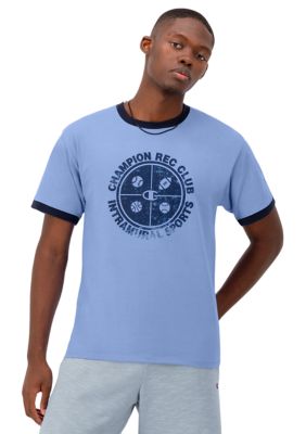 Champion Men's Classic Ringer Graphic T-Shirt, Rec Club Intramural, Blue, Large