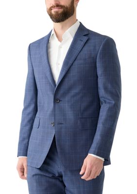 Charles Tyrwhitt Men's Single Breasted Plaid Suit Jacket, Blue, 42 Short
