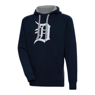 Antigua Men's MLB Detroit Tigers Victory Chenille Pullover Hoodie, Navy Blue, 2XL