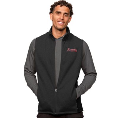 Antigua Men's MLB Heathered Atlanta Braves Course Full-Zip Vest, Black, Medium -  0196982708949