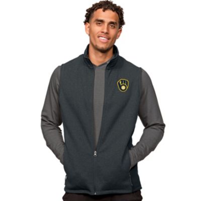 Antigua Men's MLB Heathered Milwaukee Brewers Course Full-Zip Vest, Grey, Medium -  0196982713141