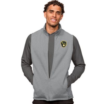 Antigua Men's MLB Heathered Milwaukee Brewers Course Full-Zip Vest -  3203487104631EG6788