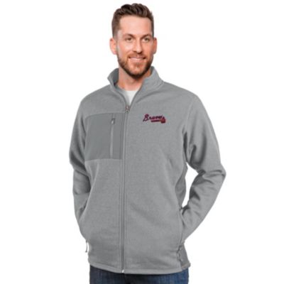 Antigua Men's MLB Heathered Atlanta Braves Course Full-Zip Jacket, Gray, Large -  0196982688142