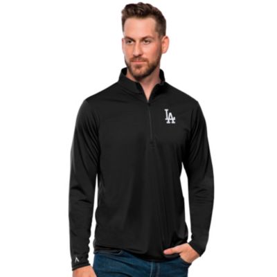 Antigua Men's MLB Los Angeles Dodgers Tribute Quarter-Zip Pullover Top, Black, 3XL