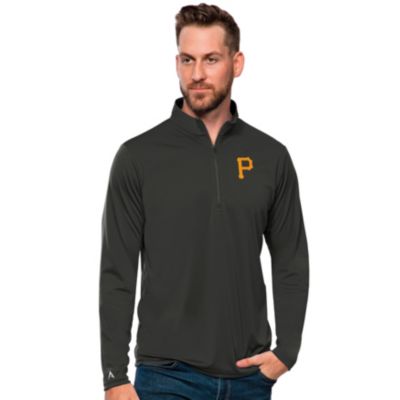 Antigua Men's MLB Pittsburgh Pirates Tribute Quarter-Zip Pullover Top, Grey, 3XL