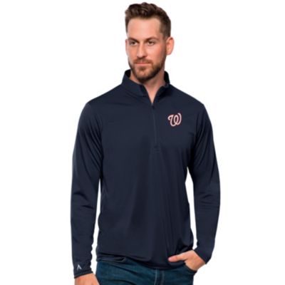 Antigua Men's MLB Washington Nationals Tribute Quarter-Zip Pullover Top, Navy Blue, 3XL