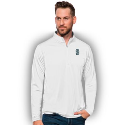 Antigua Men's MLB Seattle Mariners Tribute Quarter-Zip Pullover Top, White, 3XL