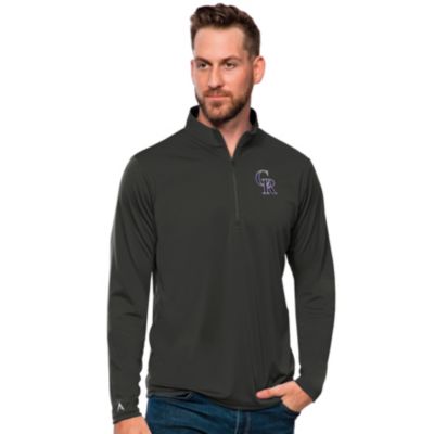Antigua Men's MLB Colorado Rockies Tribute Quarter-Zip Pullover Top, Grey, Small