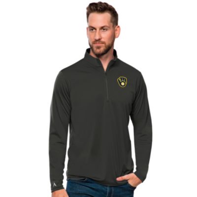 Antigua Men's MLB Milwaukee Brewers Tribute Quarter-Zip Pullover Top, Grey, Medium