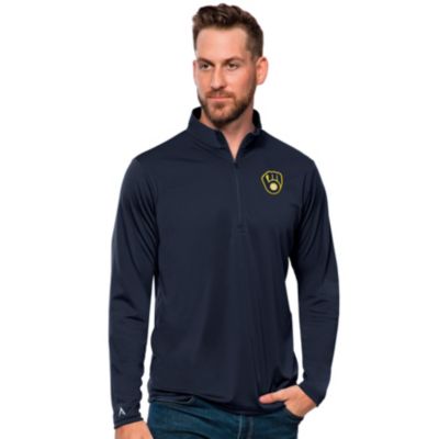 Antigua Men's MLB Milwaukee Brewers Tribute Quarter-Zip Pullover Top, Navy Blue, 3XL