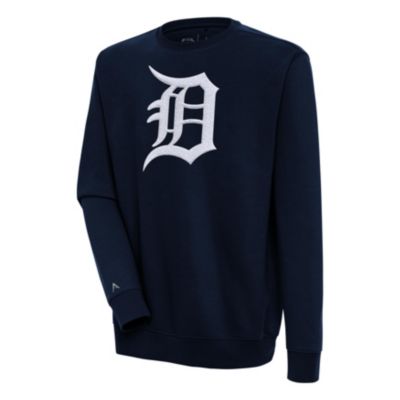 Antigua Men's MLB Detroit Tigers Victory Crewneck Chenille Pullover Sweatshirt, Navy Blue, Medium