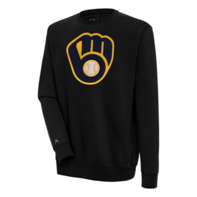 Antigua Men's MLB Milwaukee Brewers Victory Crewneck Chenille Pullover Sweatshirt