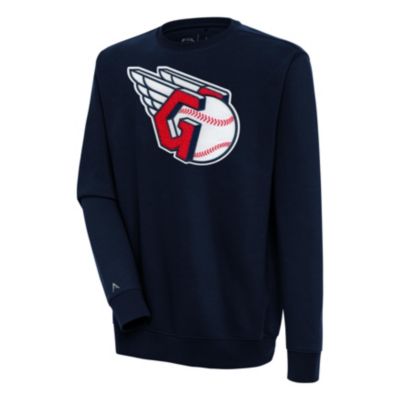 Antigua Men's MLB Cleveland Guardians Victory Crewneck Chenille Pullover Sweatshirt, Navy Blue, Medium