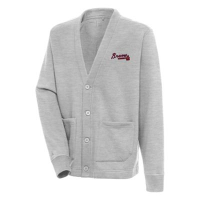 Antigua MLB Atlanta Braves Men's Victory Cardigan, Black, Medium, Cotton