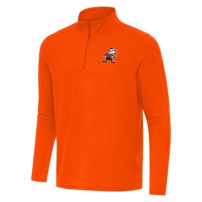 Antigua NFL Cleveland Browns Men's Intent 1/4 Zip Pullover, Mango, 2XL