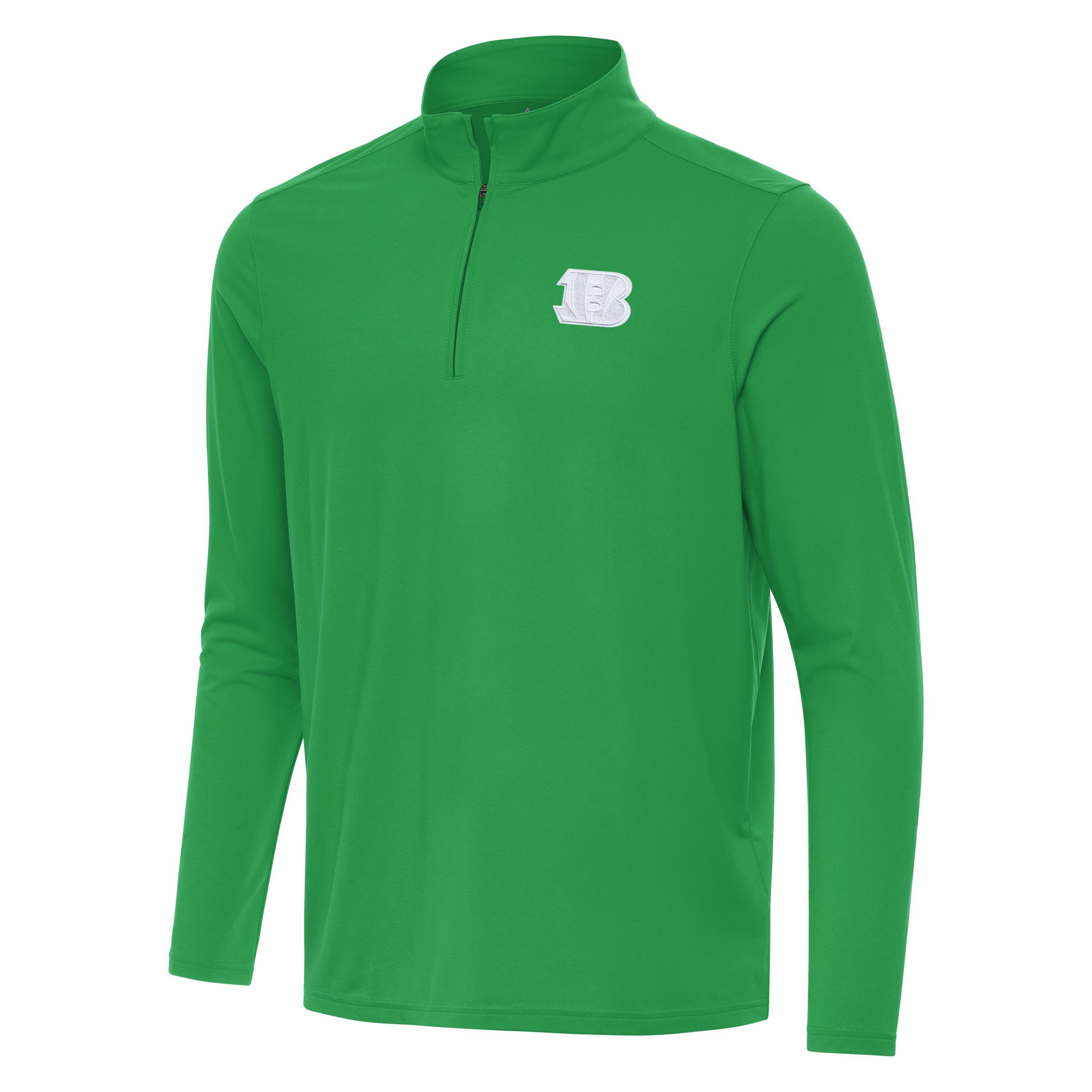 Antigua St. Patricks Day NFL Cincinnati Bengals Mens Intent 1/4 Zip Pullover
