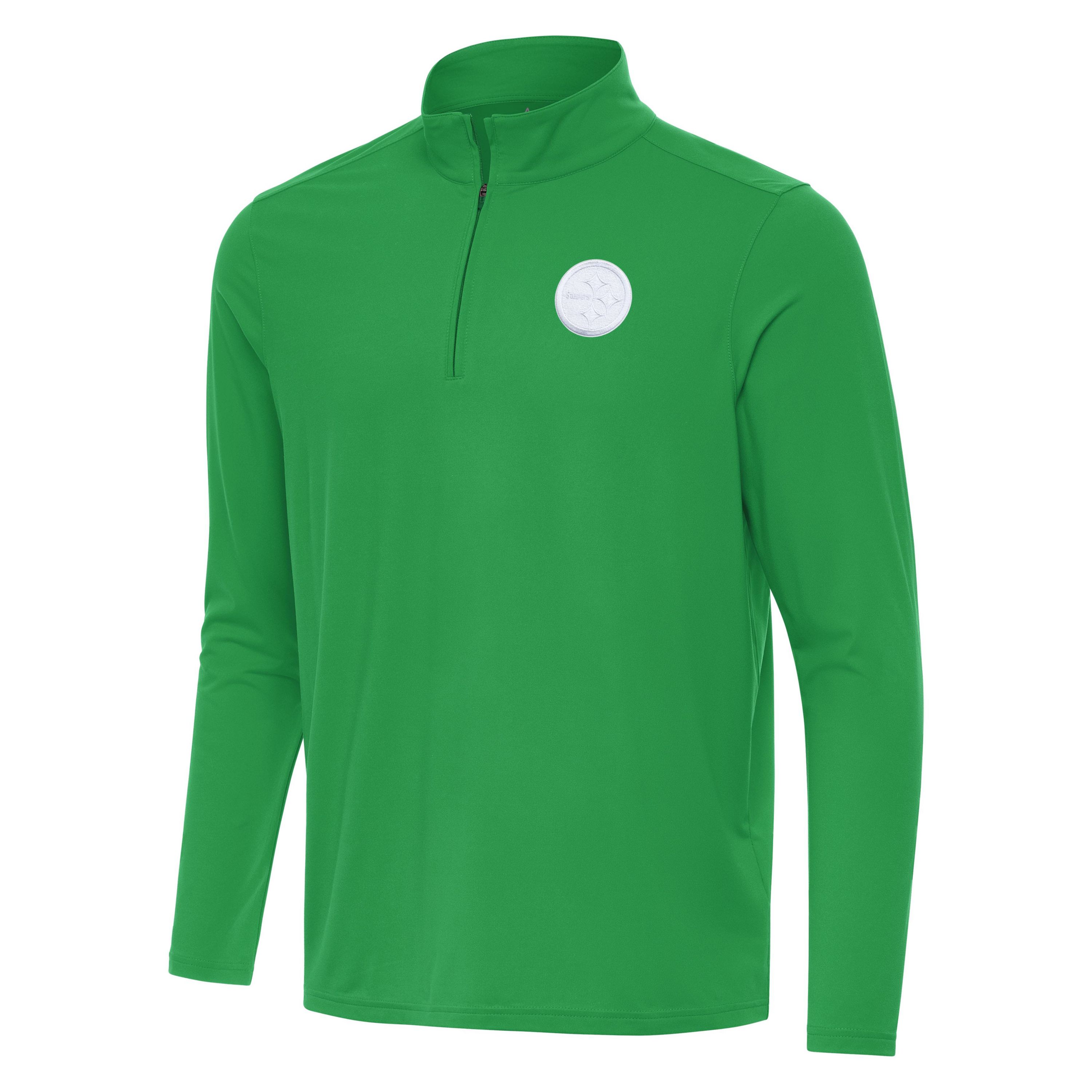 Antigua St. Patricks Day NFL Pittsburgh Steelers Mens Intent 1/4 Zip Pullover