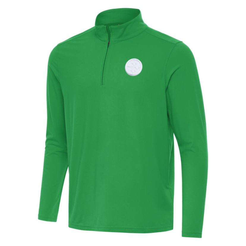Antigua St. Patricks Day NFL Pittsburgh Steelers Mens Intent 1/4 Zip Pullover