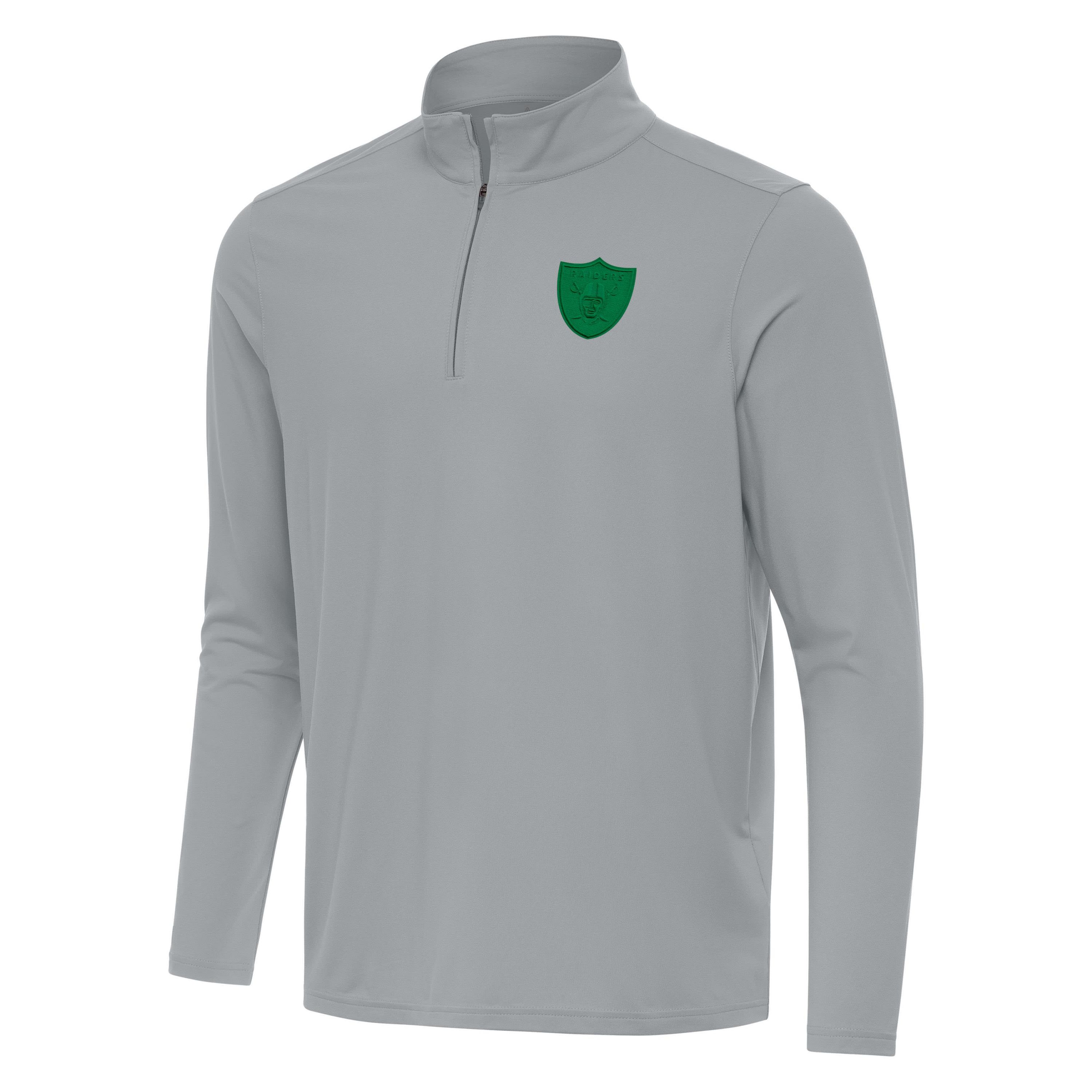 Antigua St. Patricks Day NFL Las Vegas Raiders Mens Intent 1/4 Zip Pullover