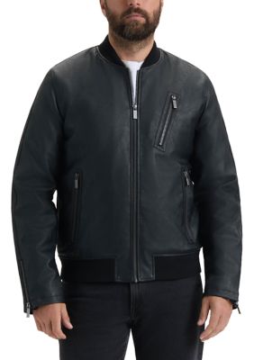 Hunter Menâs Dawson Textured Vegan Leather Jacket with Flannel Plaid Lining, Black, Small