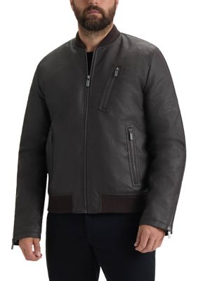 Hunter Menâs Dawson Textured Vegan Leather Jacket with Flannel Plaid Lining, XL